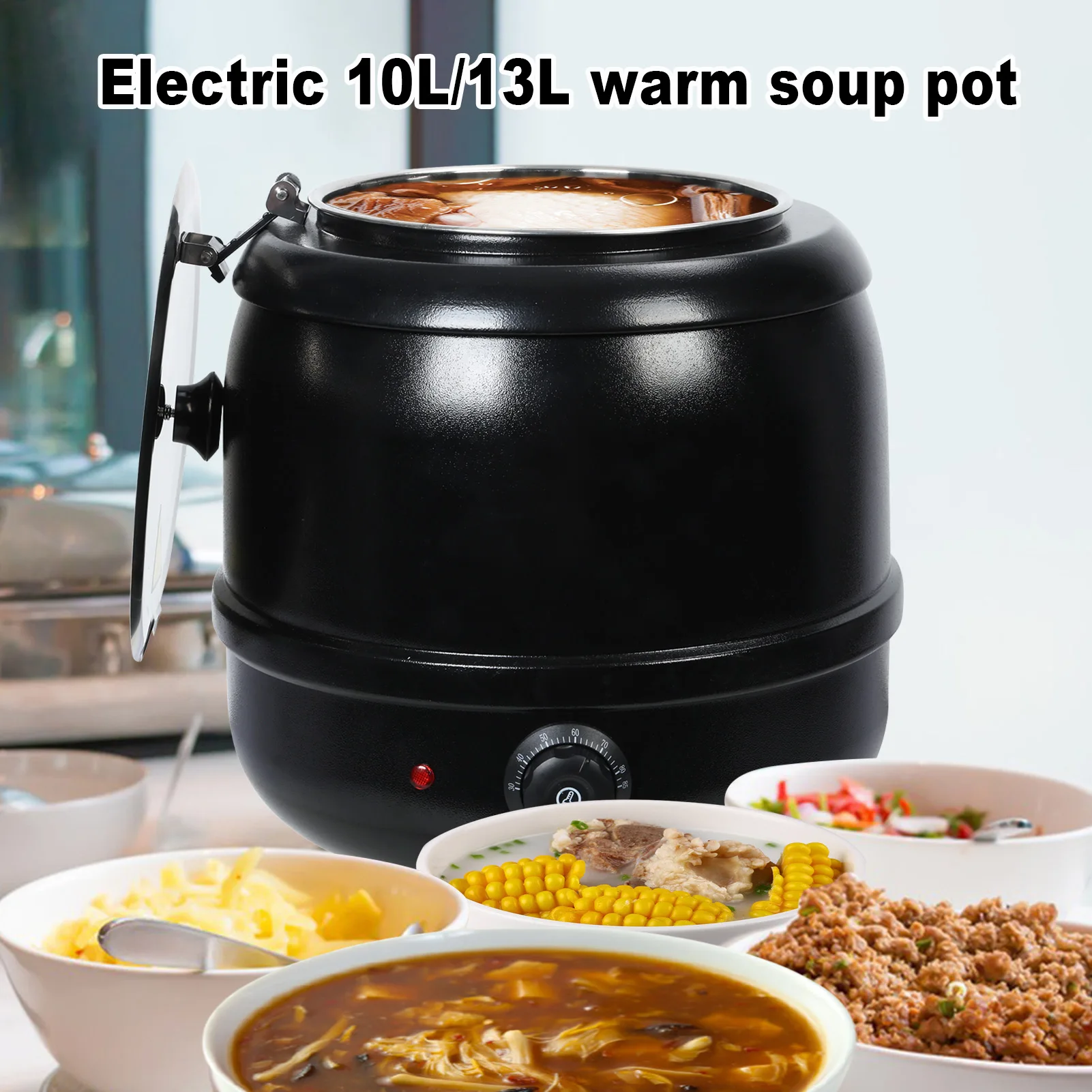 10L Electronic Soup Warmer with Hinged Lid, Electric Soup Stove with Detachable Insert Pot, Adjustable Temperature Soup