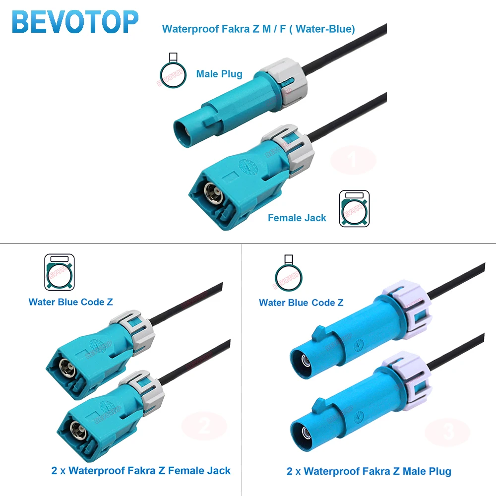 1PCS Universal Waterproof Fakra Extension Cable Fakra Z Male Female Connectors RG174 50 Ohm RF Coaxial Pigtail Jumper BEVOTOP