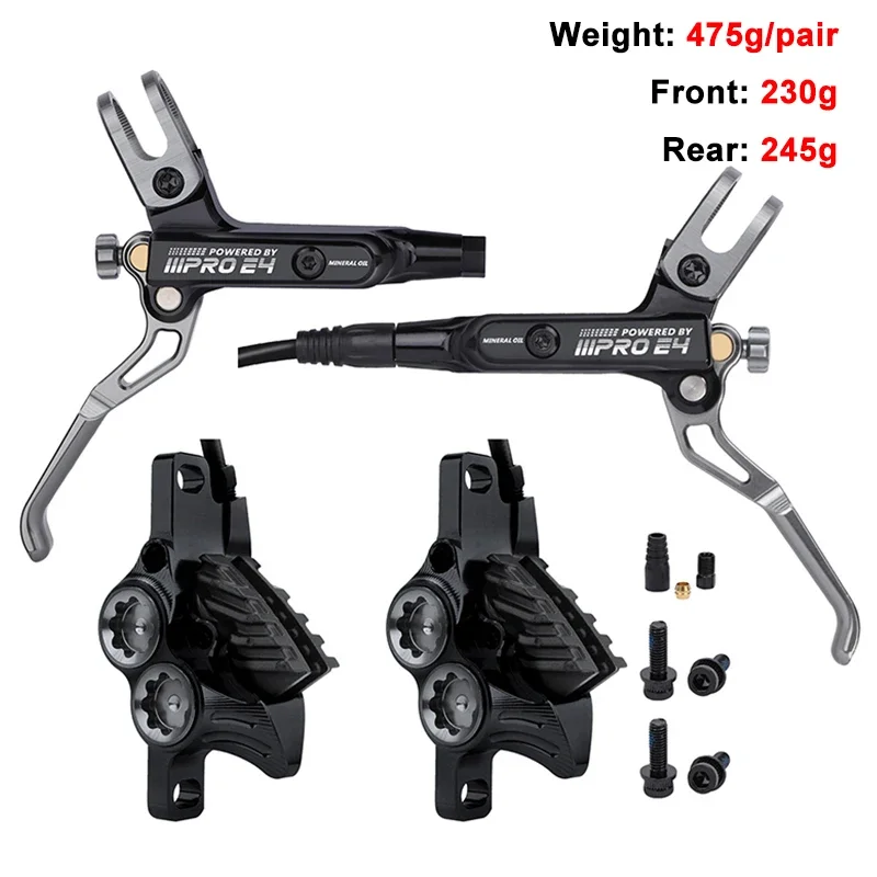 IIIPRO Bicycle Hydraulic Disc Brakes 4 Piston E4 MTB Brake Calipers MTB Brake Oil Pressure 800/1550mm Front and Rear Brakes