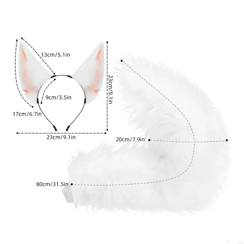 H58e vossen oren hoofdband staart fuzzy katten oren hoofdband staart halloween cosplay feest katten kostuumaccessoires voor