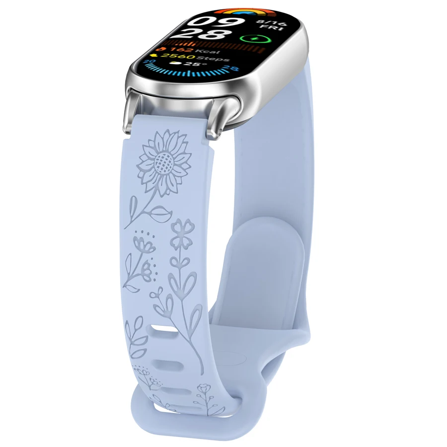 Voor Xiaomi Band 10 9 8 Siliconen Horlogeband 3D Carving Bloemen Smart Horlogeband Vervanging Armband voor Xiaomi Miband 8/9 Band