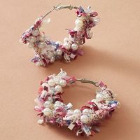 2 Pieces Bohemian Wind Ring Pearl Lace Lace Earrings Women Exaggerated Travel Leisure Vacation Party Skirt All Match Handmade Fl