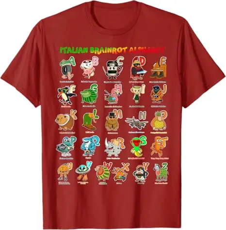 Italienisches BRAINROT Alphabet Lustiges Meme Genz Charakter T-Shirt Jungen Mode Grafik Outfit Y2k Humor Söhne Geburtstag T-Shirt Neuheit Geschenk – Detail 7