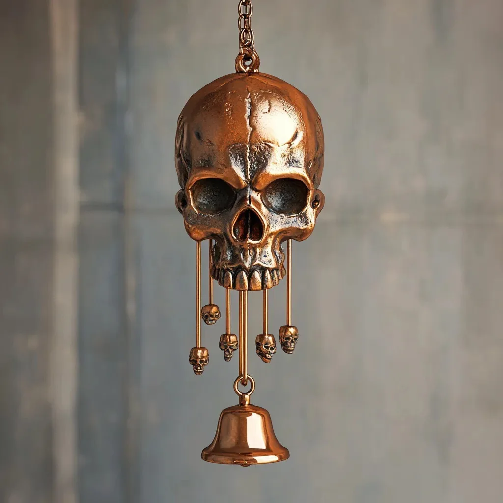 

Vintage Gothic Skull Wind Chime Metal Spooky Dark Theme Decor for Indoor Outdoor Garden Patio Halloween Decoration Hanging Bell