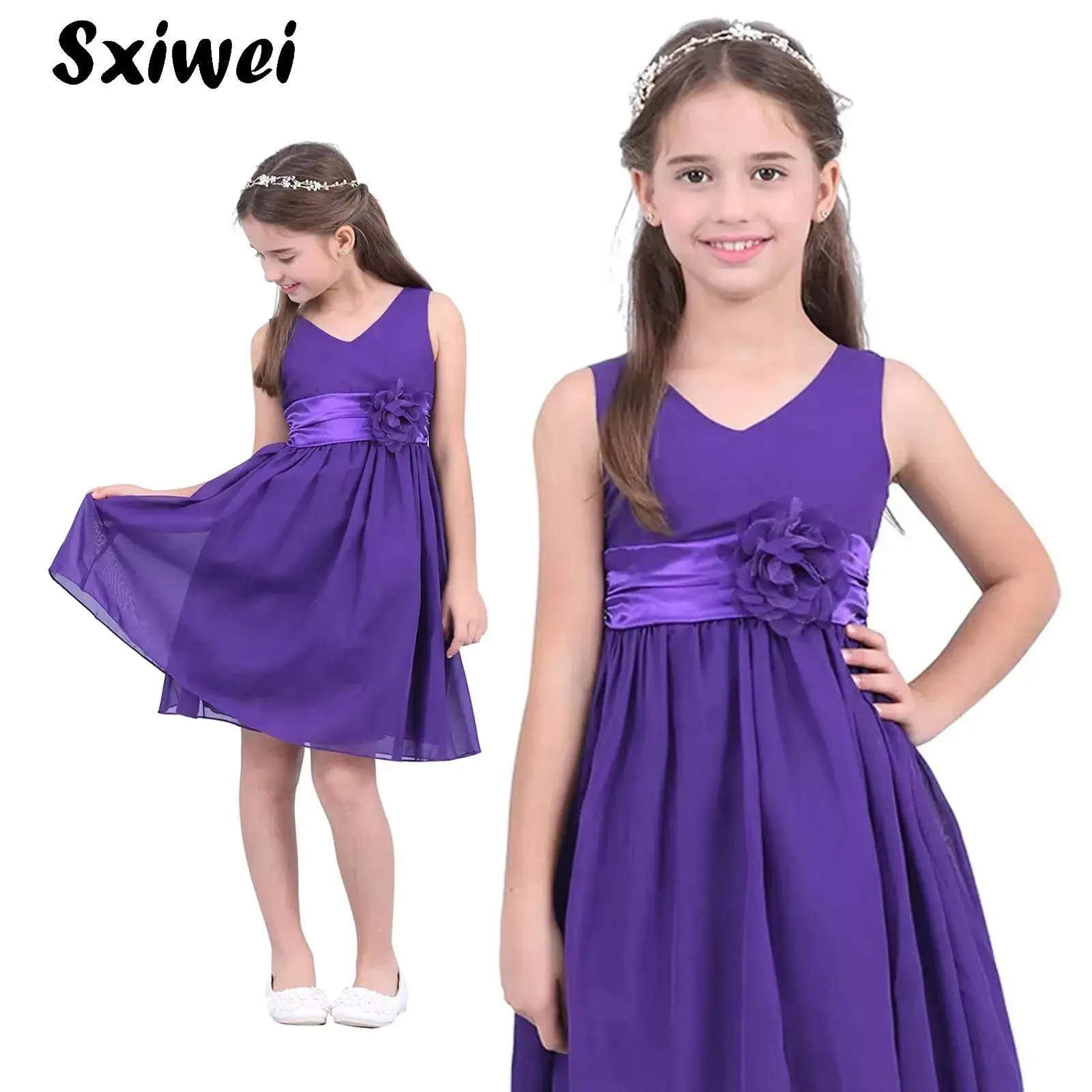 

Petals Flower Bridesmaid Dress Baby Child Girls Dress Ceremony Princess Bow Tie Back Skirt for Wedding Pageant Ball Gown 2-14 Y
