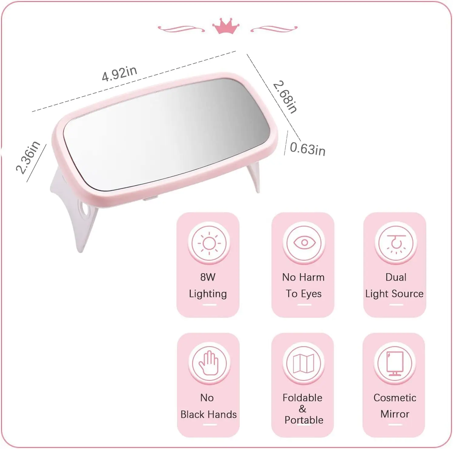 ضوء صغير للأشعة فوق البنفسجية لأظافر الجل، مصباح أظافر بالأشعة فوق البنفسجية LED واحد مع مرآة، مصباح معالجة مجفف الأظافر المحمول بقدرة 8 وات لسيارة بوليس منشئ الجل #6