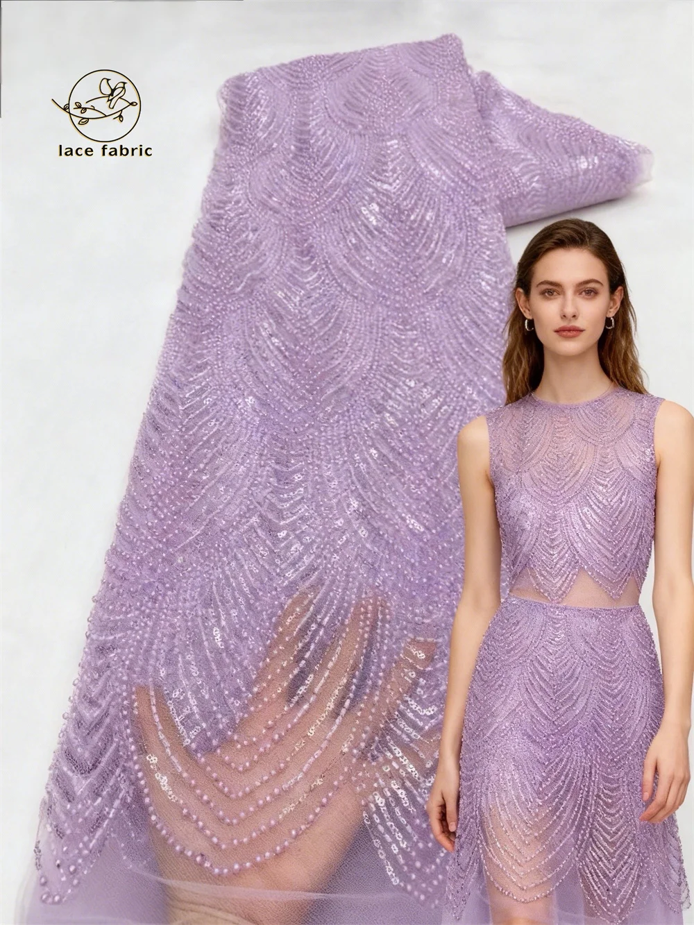 

Luxurious Nigerian African Beaded Lace Fabric 2026 High Quality Sequins Beaded Embroidery French Lace Fabric For Wedding Dress