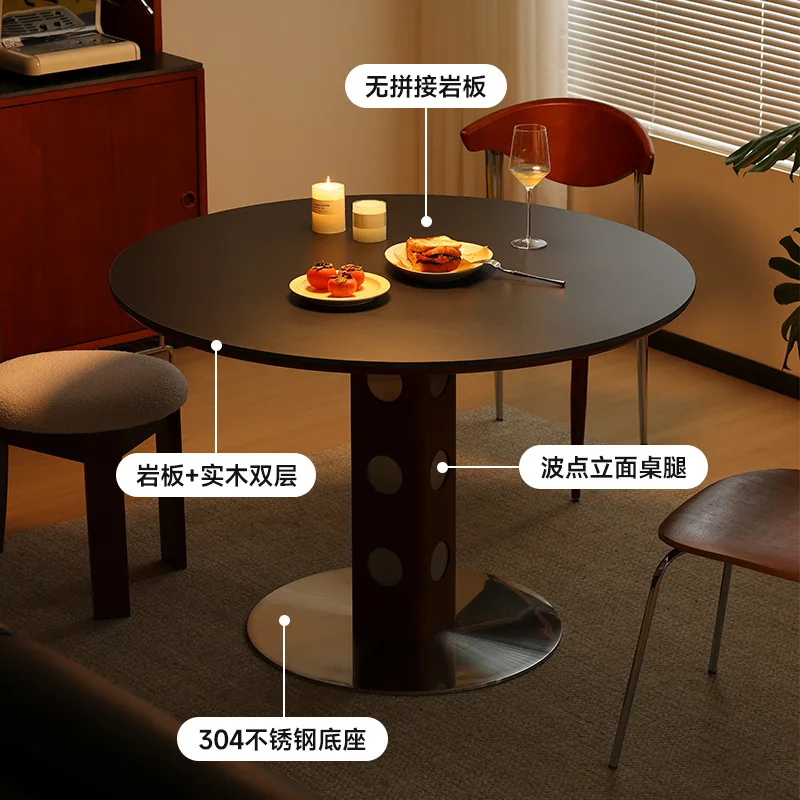 Round table retro metal legs solid wood rock slab dining table