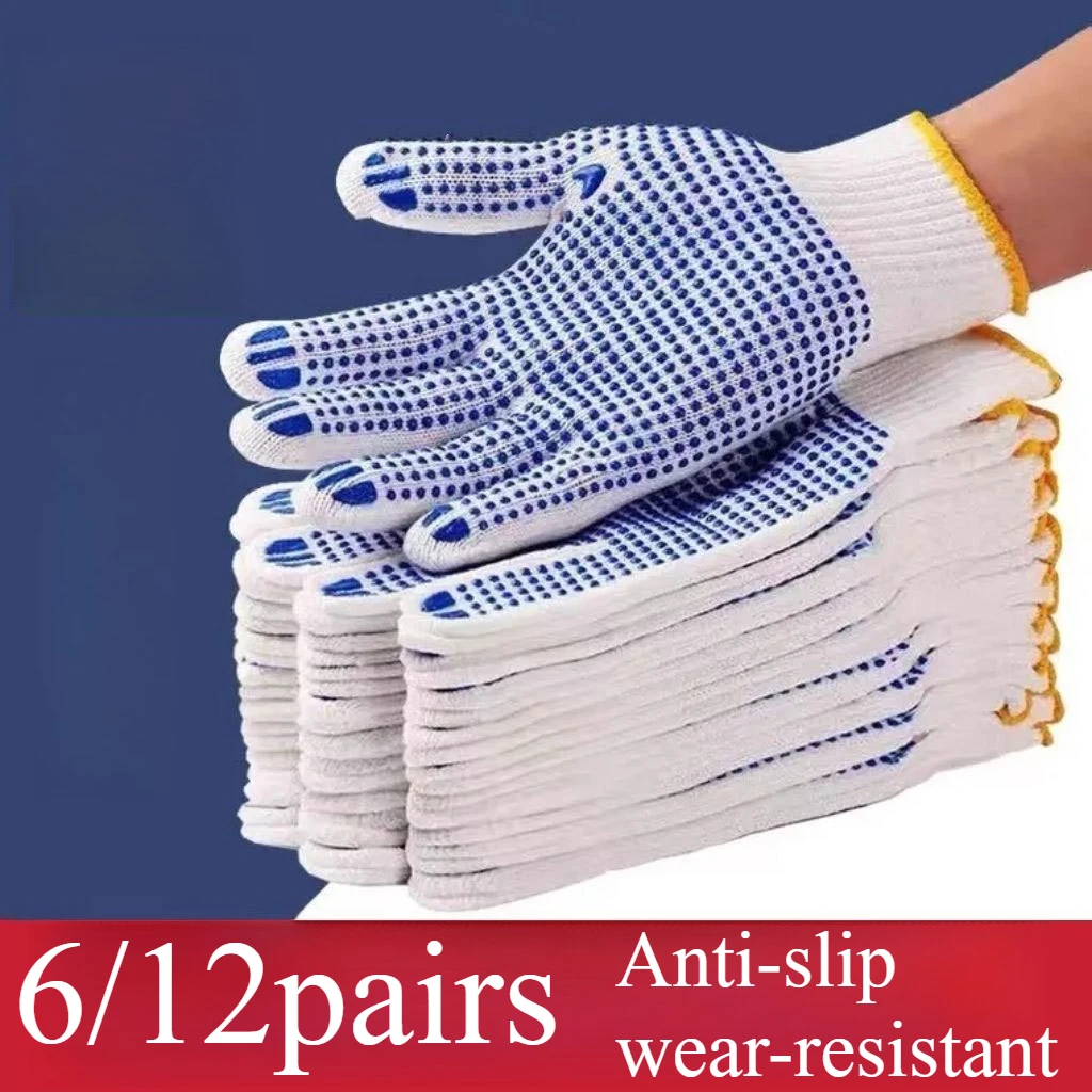 6/12pair Thick Anti-Slip Nylon Finger Knitted Gloves, Breathable, Wear-Resistant,Suitable for Repair,Sanitation Cleaning,Home Us