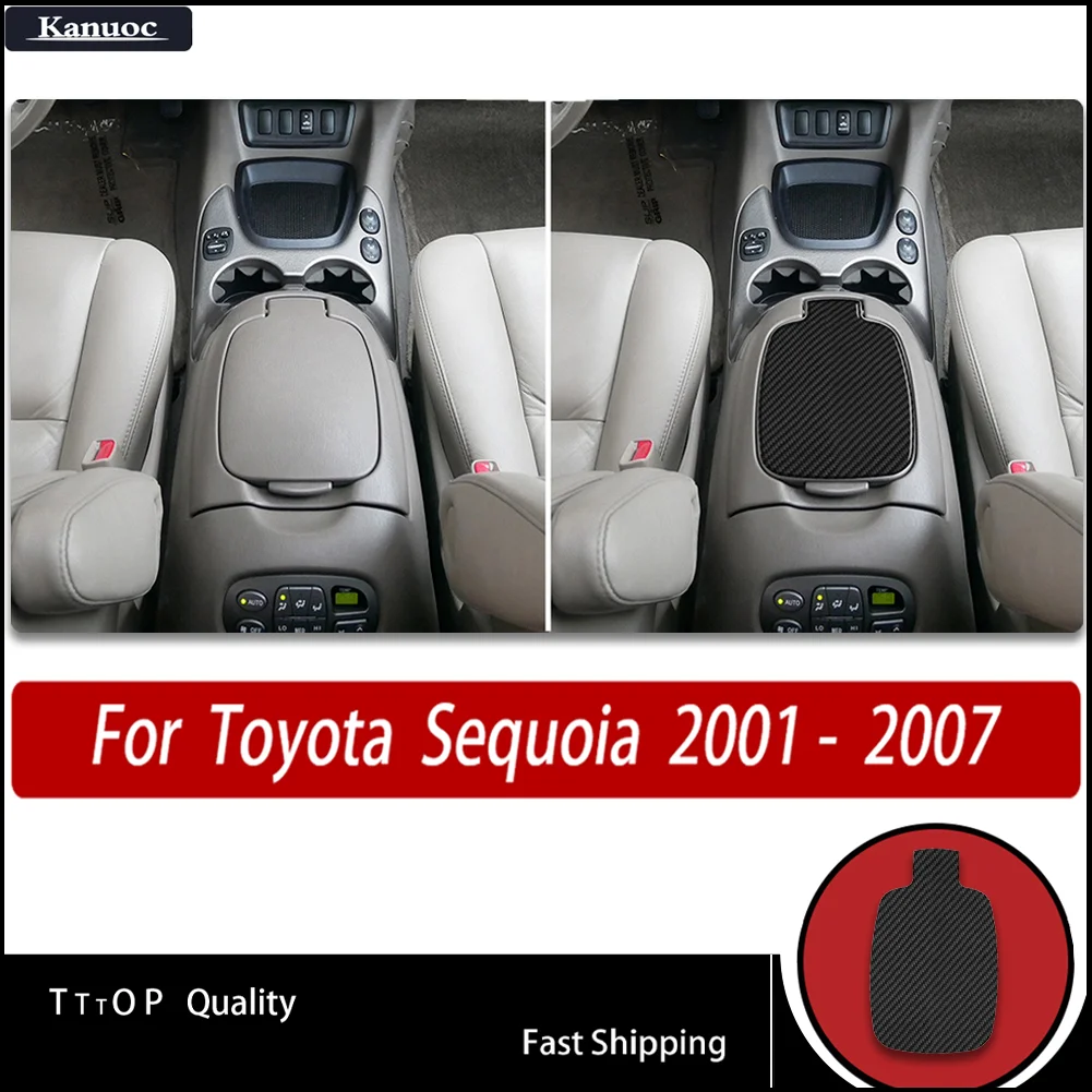 

High-Gloss Carbon Fiber Car Interior Stickers - Armrest box cover For Toyota Sequoia XK30 XK40 2001- 2007