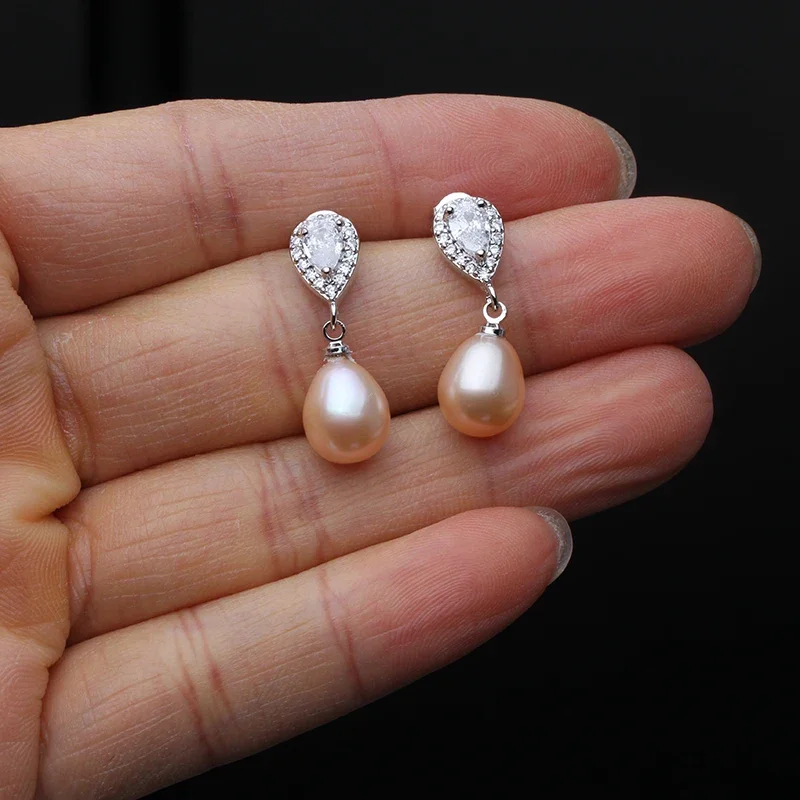 Pendientes de perlas de agua dulce para mujer, aretes de gota naturales blancos, joyería fina de plata 925, boda real