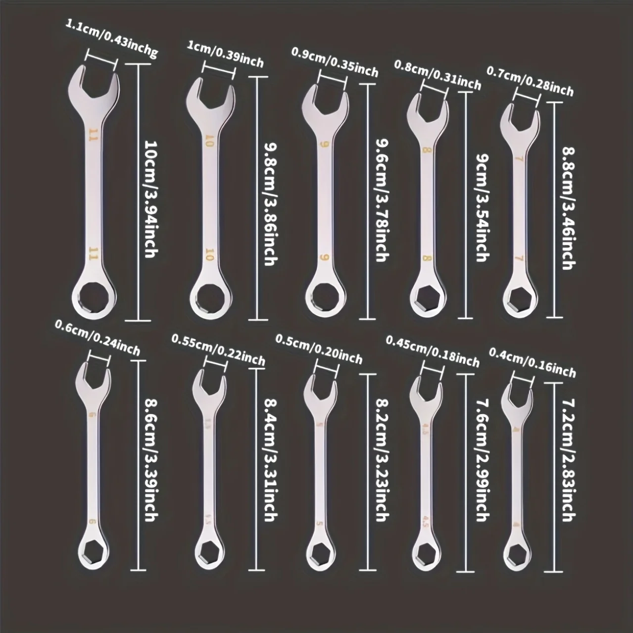 Mini-Doppelnutzungs-Schraubenschlüssel aus Chrom-Vanadium-Stahl 4mm-11mm – Detail 1