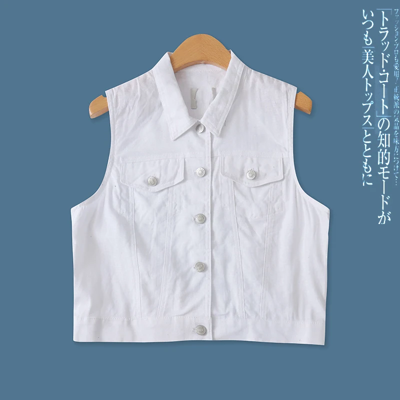 

Fashionable Short Sleeveless Single-Button Cotton Linen Workwear Vest Women's Autumn New Style Slim Fit Utility Jacket