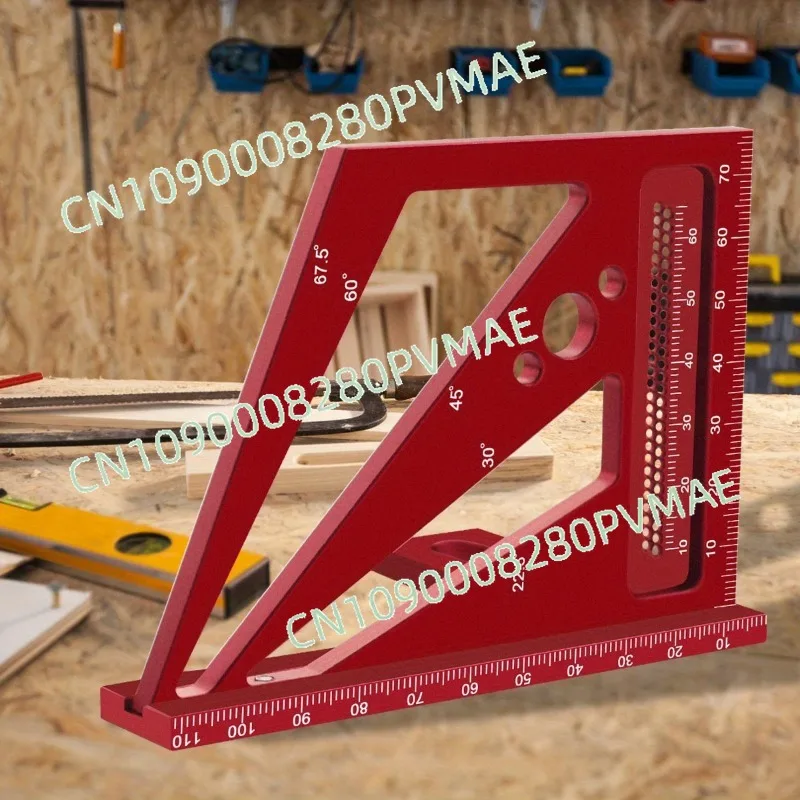 3D Multi-Angle Woodworking Square Protractor | Aluminum Alloy 4-Sided Ruler, T-Type Scriber & Hole Ruler for Measuring & Layout