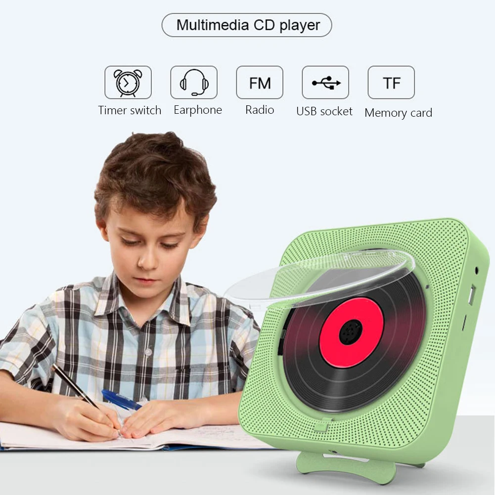 Portable CD Player Bluetooth Speaker Stereo CD Players LED Screen Wall Mountable CD Music Player with IR Remote Control FM Radio