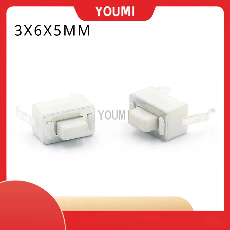 100PCS Tact Switch DC12V 50mA 3X6X5MM DIP 2Pin Connectors Push Button 3*6*5mm Tactile Switches White 3x6x5h