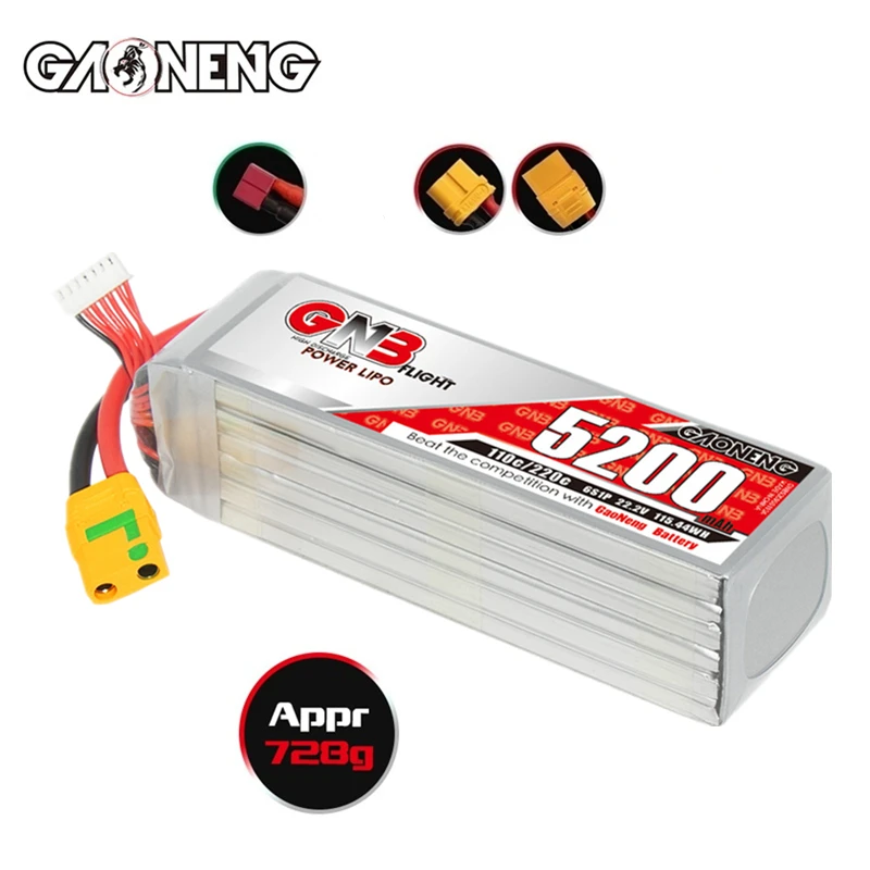 

Max 220C GNB 6S 22.2V 5200mAh Lipo Battery For RC Helicopter Airplane Car Boat FPV Parts 110C 22.2V Battery With XT60/XT90S Plug