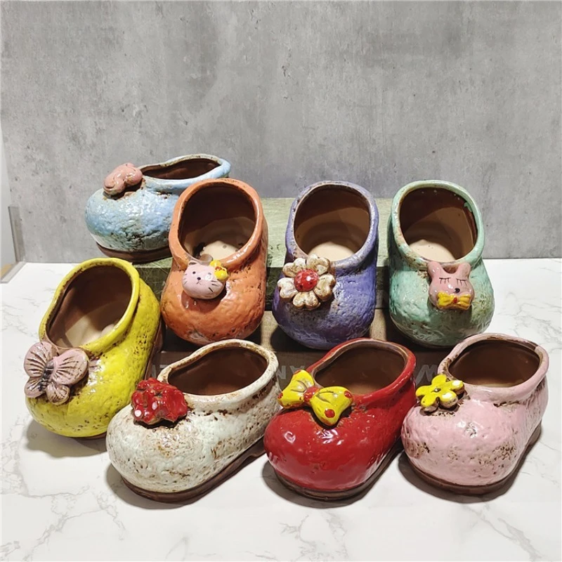 Cute Shoe Shaped Ceramic Three-dimensional Succulent Plant Flowerpot Desktop Decoration,suitable for Small Plant Home Decoration
