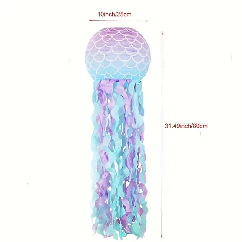 2/4Pcs Jellyfish Paper Lanterns Mermaid Scales Hanging Lanterns Underwater World Ocean Theme Birthday Party Decoration Set