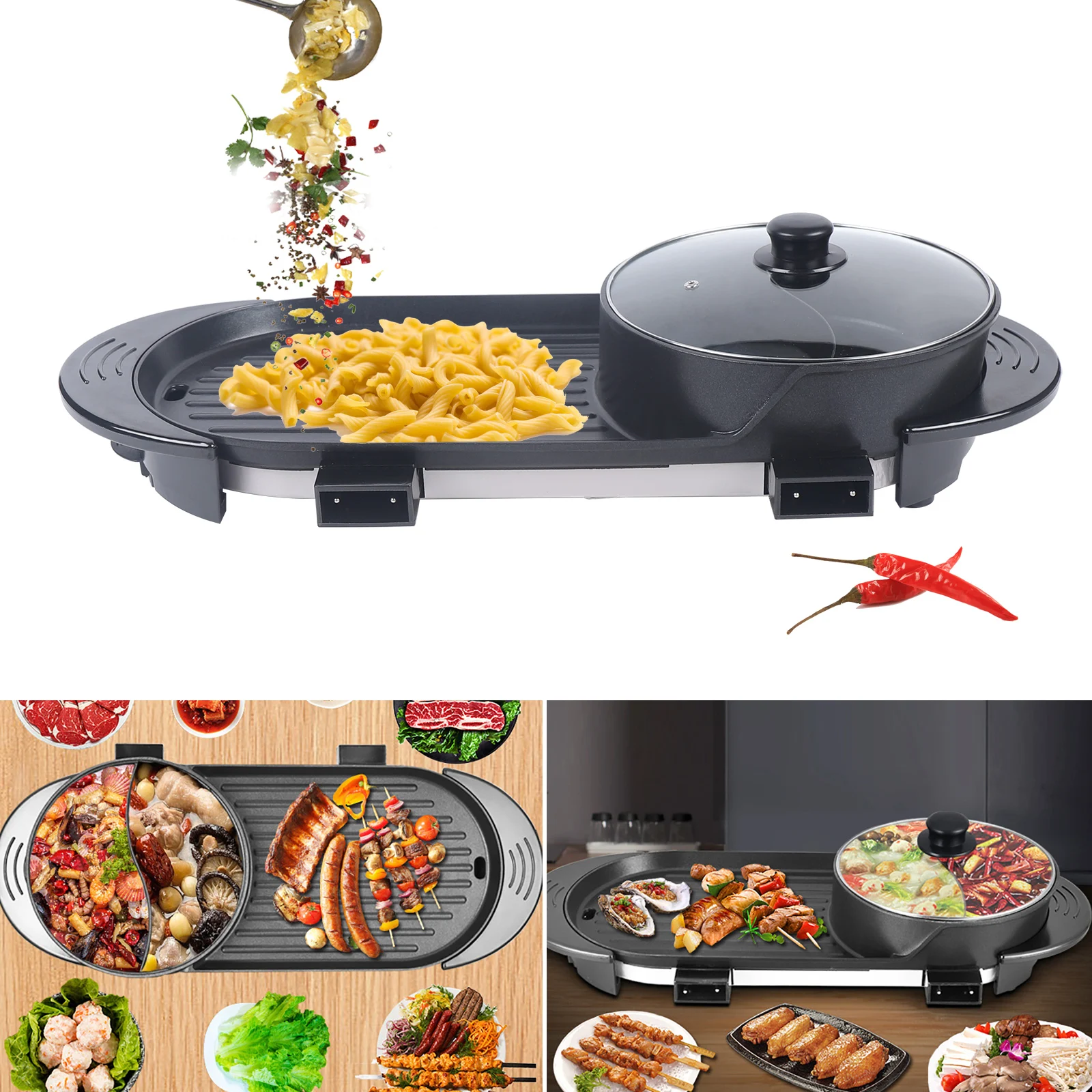 

2 In 1 2200W Electric Non-Stick Hot BBQ Grill Soup Shabu Pot Barbecue BBQ Pan Grill Hot Pot