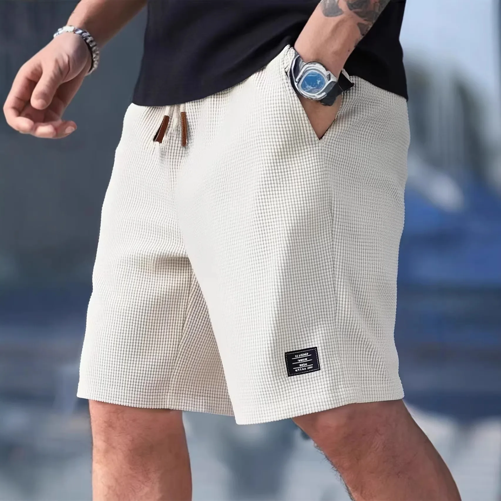 Herrenshorts, Herren-Freizeithosen, Herren-Strandshorts, Herren-Sportshorts, neuer modischer strukturierter Stoff, atmungsaktive Hosen, Su