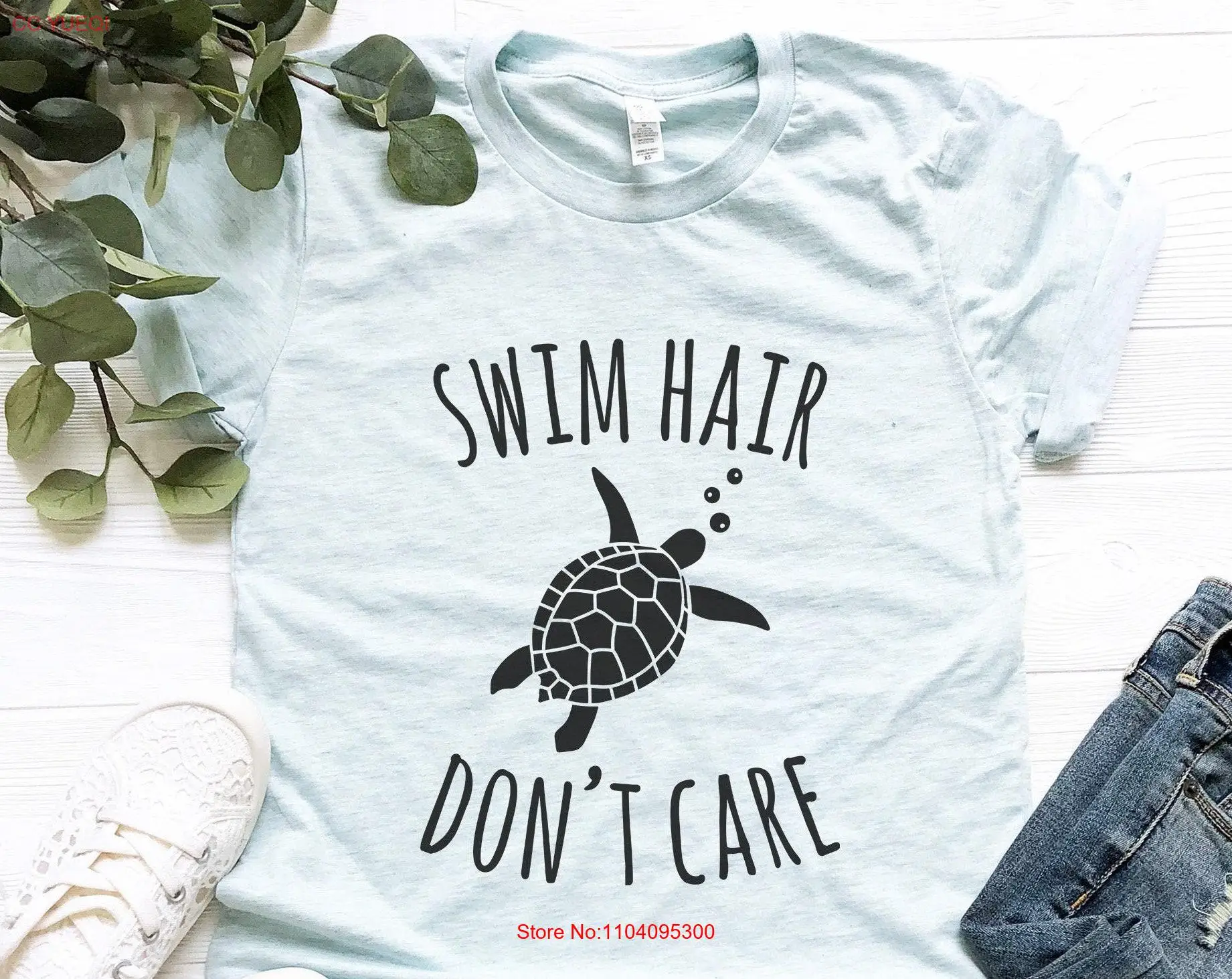 スイムヘアドントケアTシャツ、スイムスイマーオーシャン、かわいいお母さんハワイウミガメ、長袖または半袖