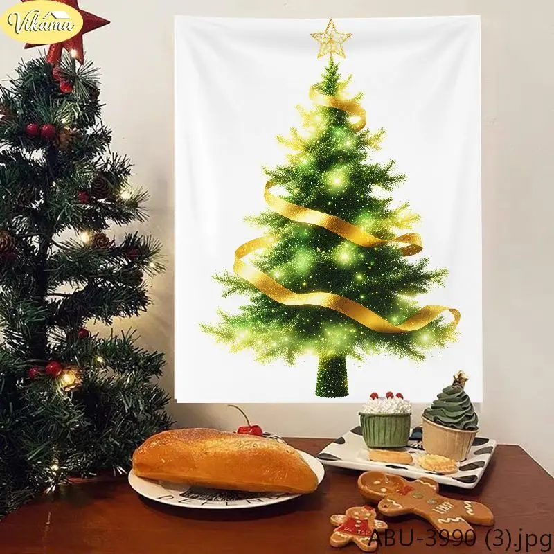 VIKAMA Christmas Decorative Tapestry, Lightly Luxurious Shimmering Christmas Tree Drape, Holiday Party Backdrop, Home Decor