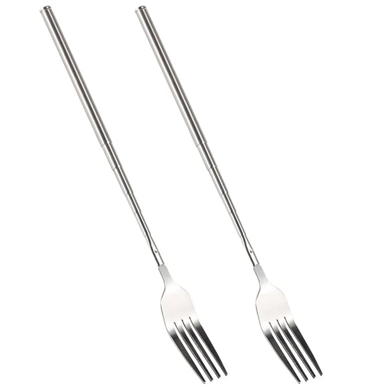 

2X выдвижная вилка для барбекю, фруктовый десерт, вилка с длинной ручкой, посуда, креативные кухонные принадлежности, вилка из нержавеющей стали