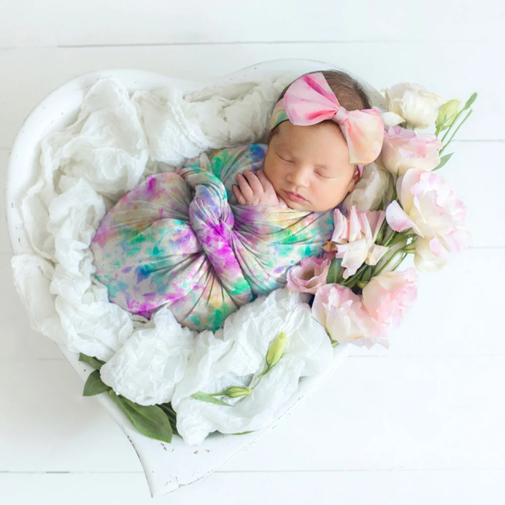

1Set Printed Baby Wrap Soft and Comfortable Newborn Swaddle Blanket with Headband Elegant Design Ideal for Baby Shower Gift