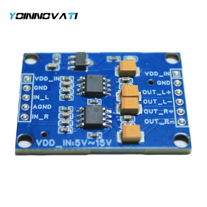 8002A Single-Ended to Differential Audio Converter Module, Balanced Stereo Output, Analog Audio Balanced Converter Board 5V-15V