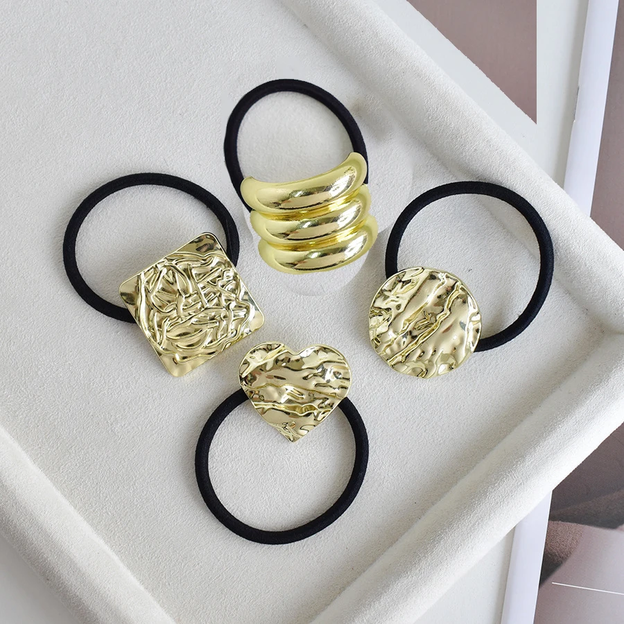 Metalowe nieregularne dwuwarstwowe opaski do włosów liny dla kobiet opaska Scrunchies elastyczne opaski do włosów moda biżuteria akcesoria do włosów — zdjęcie 5