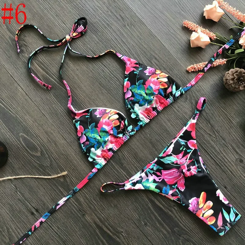 QINJOYER seksowne Bikini kobiety brazylijskie stroje kąpielowe 2 sztuk drukuj strój kąpielowy Mini stringi Bikini Set kobiety Biquini kostiumy