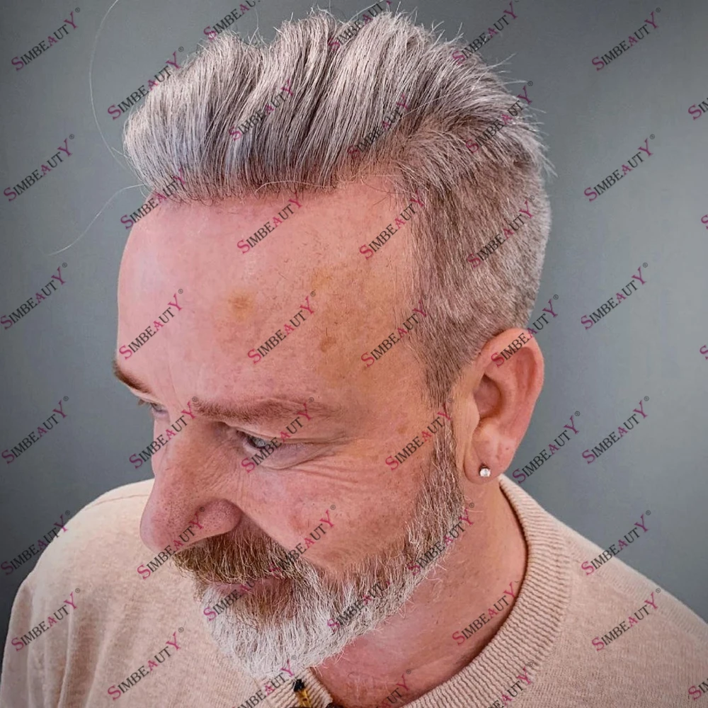 

Undetectable Natural Hairline Thin Skin 0.02-0.03mm PU Skin Men's Toupee Gray Hair Old Men's 1B65 1B80 Prosthesis Capillary