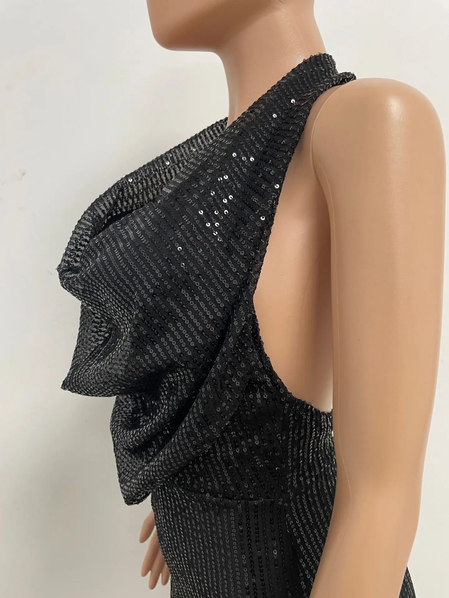 Summer Solid Ladies Sleeveless Backless One Piece Shiny V Neck Sequin Party Jumpsuit Elegant Women