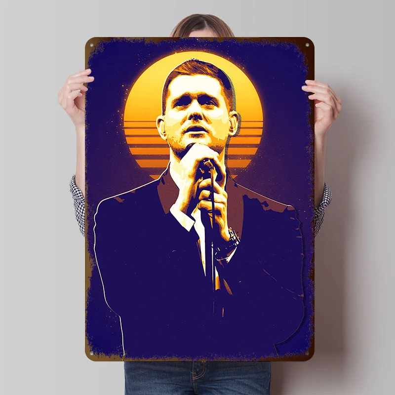 Michael Buble Retro Sänger Porträt Blechposter Individualisierte Wandkunst Retro Vintage Metallschilder für Fans Raumgestaltung Dekorationen