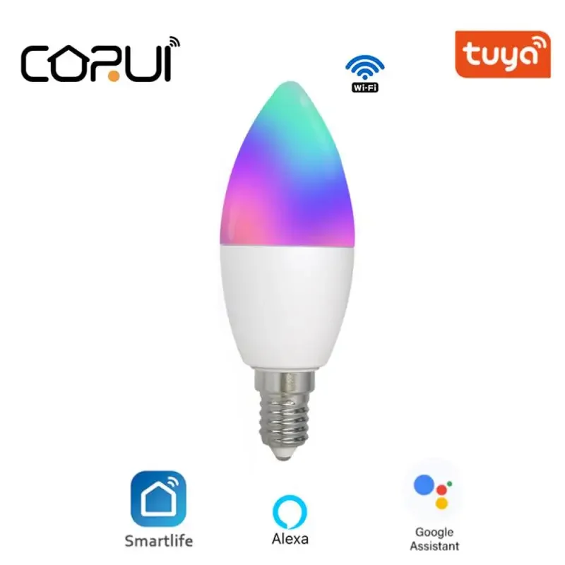 

Умная Светодиодная лампа CORUI E14 Tuya WiFi, с регулируемой яркостью, 100-240 В