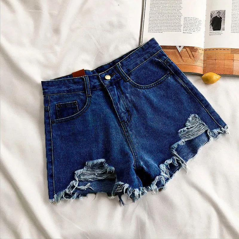 Y2K Ripped Women Denim Shorts American High Waist Pockets Street Female Casual Shorts Summer All Match Button Ladies Shots