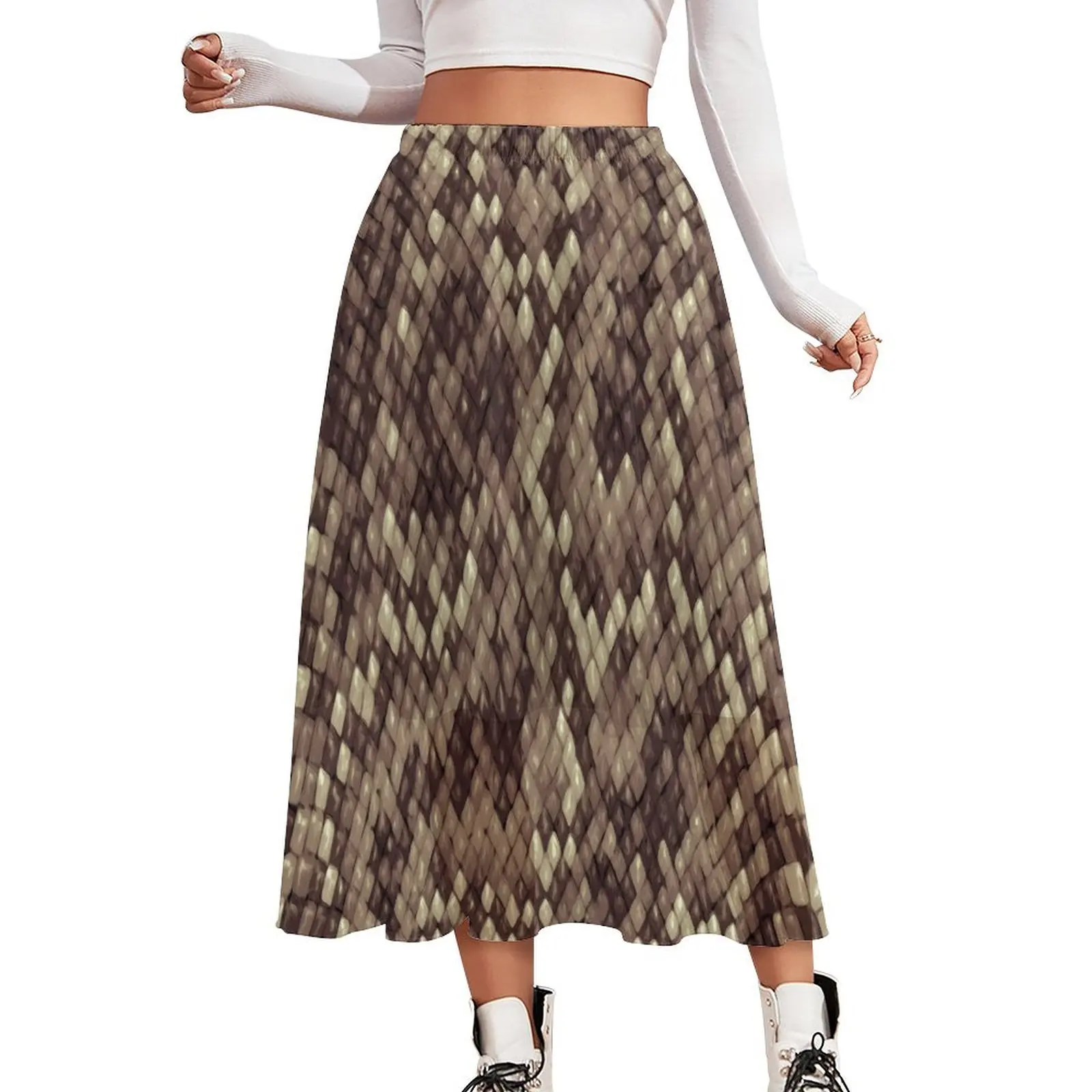 Snakeskin Python Skirt Animal Print Elegant Long Skirts High Waist Custom Korean Fashion A-line Skirt Big Size 2XL 3XL