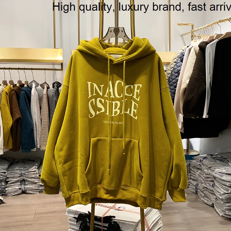 Printing 【Live Shot】letters Winter Thicken Fleece Hooded Sweatshirt Korea Fashion Loose Casual Long Sleeve Hoodie Tops