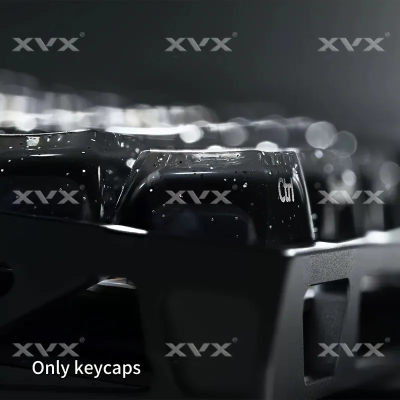 120Jelly Black Keycaps for the Above Keys, Crystal Starry Sky Keycaps, Glitter Side Engraving, ABS+PC+Glitter Powder