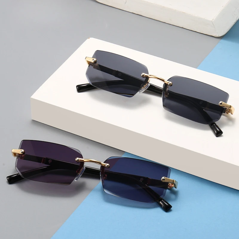 

Trendy Rimless Sunglasses for Men Women Fashion Frameless Rectangle Sun Glasses Retro Shades Summer Traveling Eyewear UV400