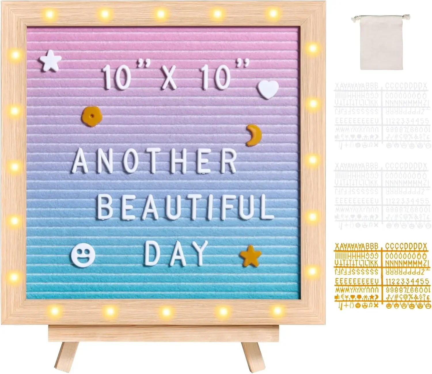 

Gradient Felt Letter Board, 10"x10" Felt Message Board, Changeable Sign Boards with 510 Letters, Stand, and Built-in LED Lights