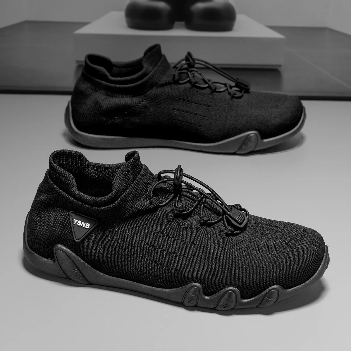 Mesh Surface Flying Woven Sports Shoes Laceless DouDou Casual Shoes Plus-size Knitted Sock Shoes Summer Comfort Men's Sneaker