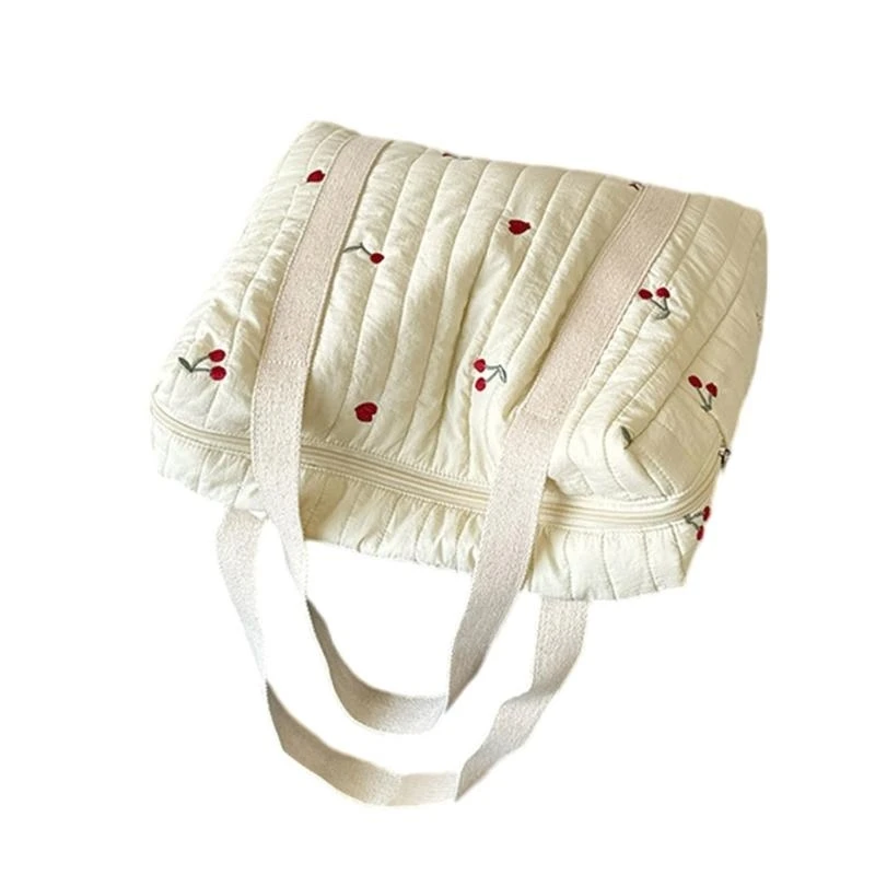J15U Functional Maternity Diaper Bag Storage Handbag Large Capacity with Lovely Embroidery for Shopping and Family Outings