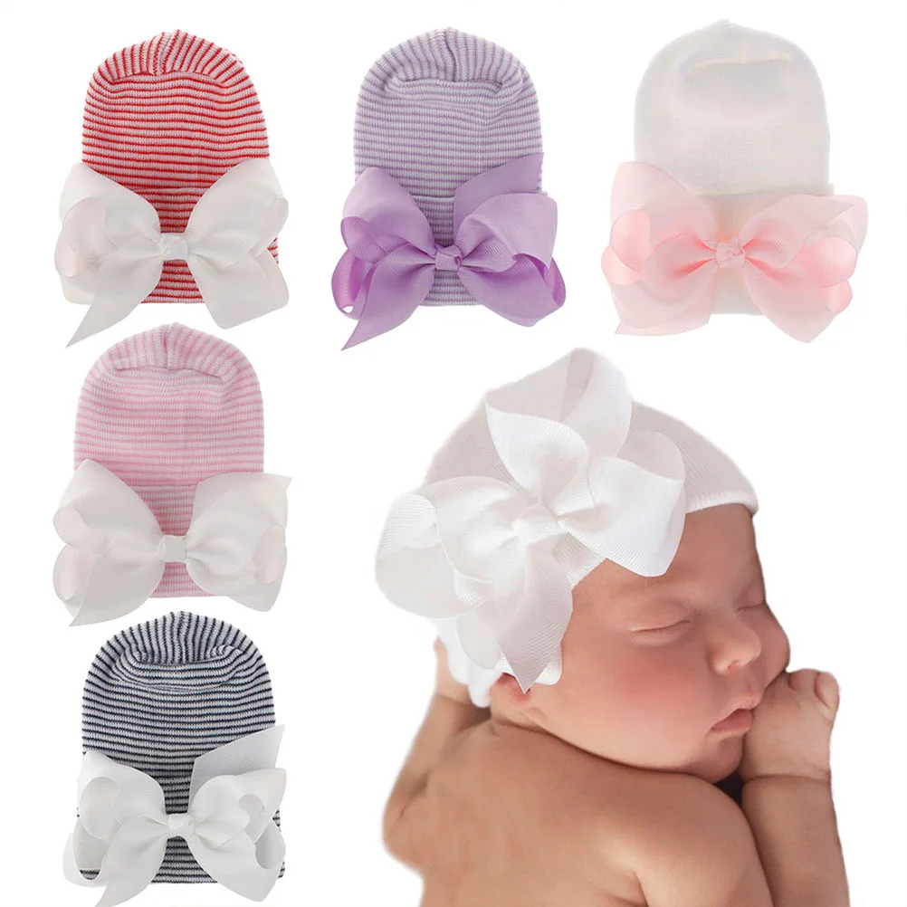 

Baby Winter Hat Bonnet Knitted Crochet Beanie Bow-knot Accessories Tie Yarn Cap