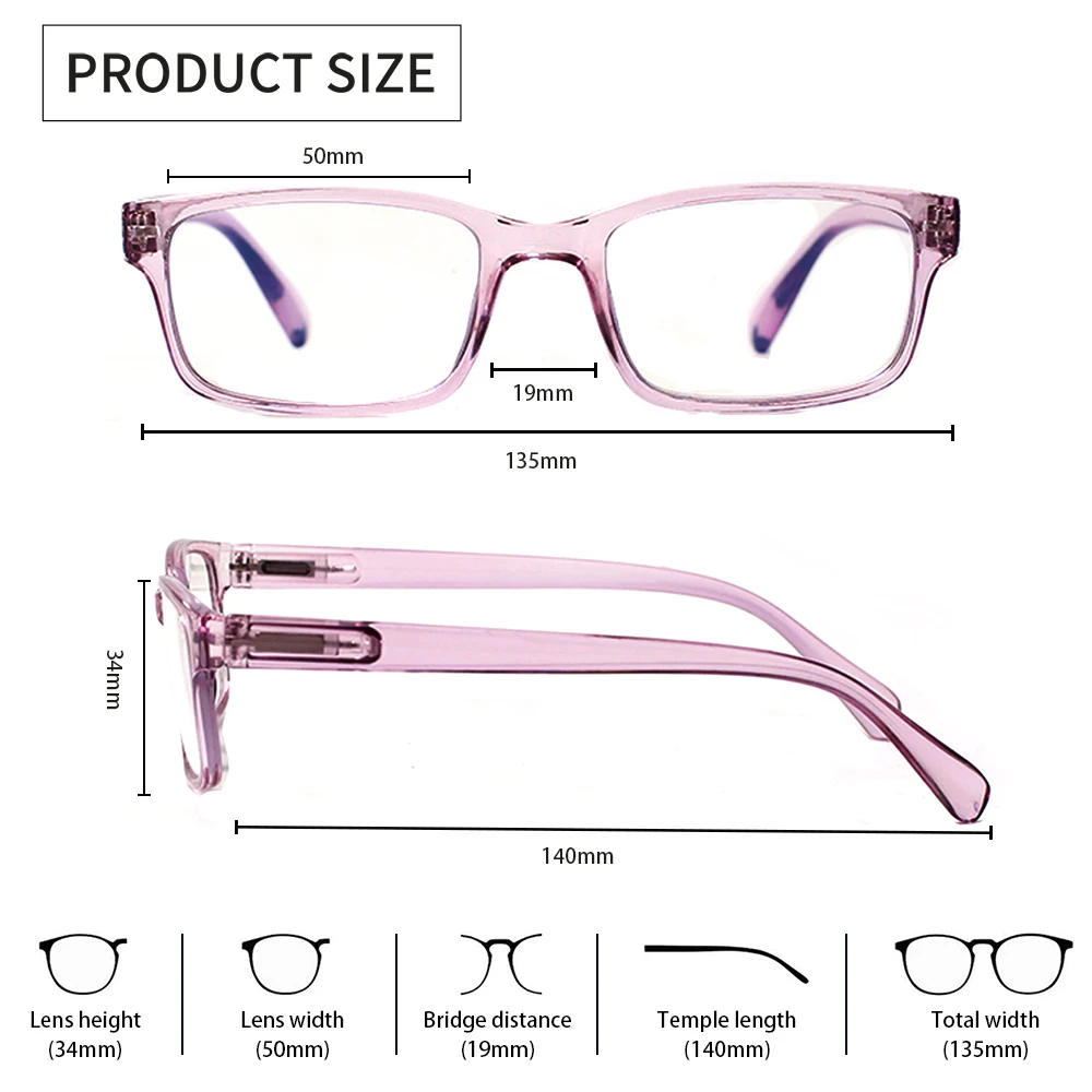 Henotin Anti-Blue Light Reading Glasses for Women Men High Quality HD Rectangular Lens Spring Hinge Prescription Glasses+2.0+2.5