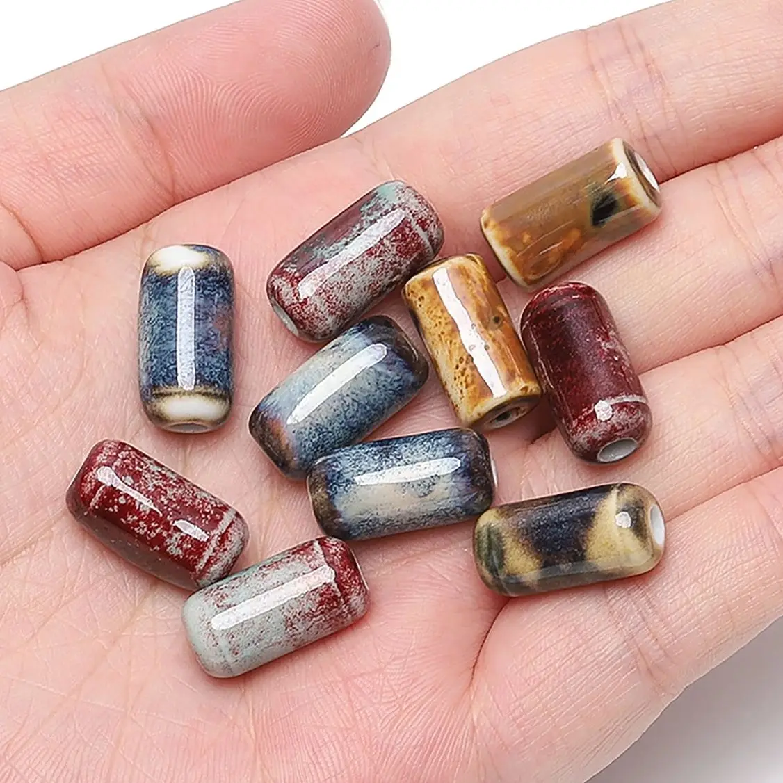 17x9mm Mixed Rectangle Colorful Floral Glaze Ceramic Beads Spacer Loose Beads Jewelry Making Bracelet Necklace Earring Accessory