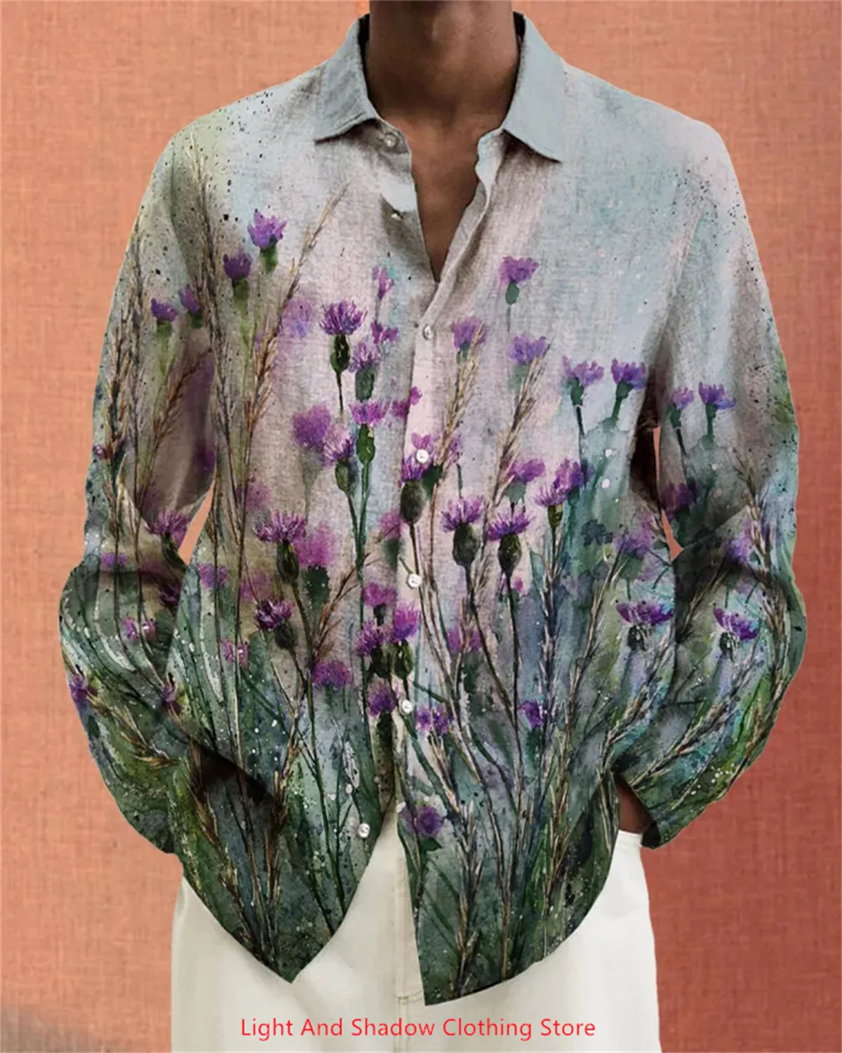 

Men's printed shirt long sleeved Hawaiian party street style spring/summer men's long sleeved lapel button casual shirt XS-6XL