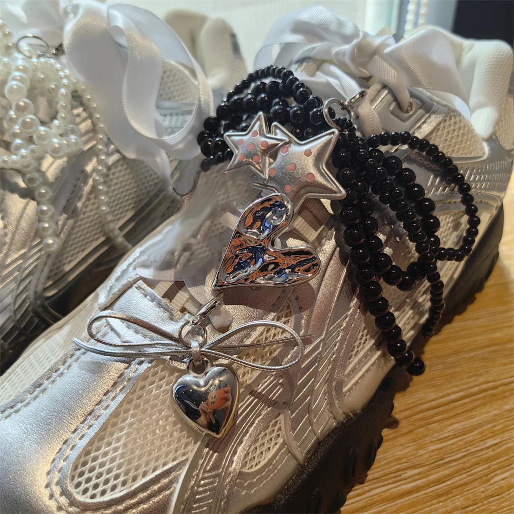 

Ballet Style Shoelace Flower Shoes Laces Accessories Lace Silver Bow Lace Shoelaces Decorative Buckle Pearl Bow Heart Shoe Chain