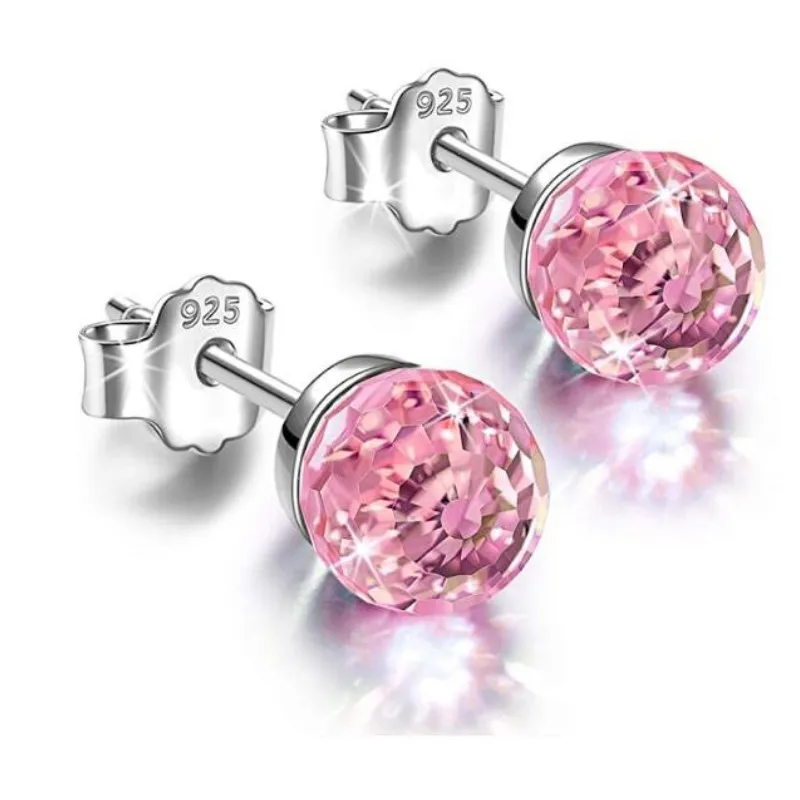 Exquisite Simple Colorful Crystal ball S925 Silver Needle Multi-Color Crystal Ball Earrings